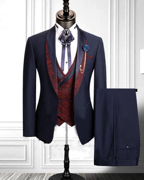 2020 novos ternos masculinos 3 peças impressos smoking de casamento fino ajuste designer noivo padrinhos terno masculino formal wear245k