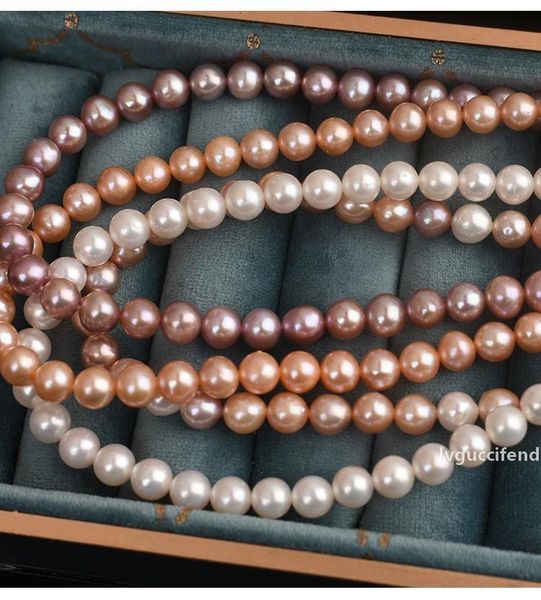 

7mm/58pcs natural round pink white purple freshwater pearl loose beads diy bracelet necklace fine jewelry making t200507