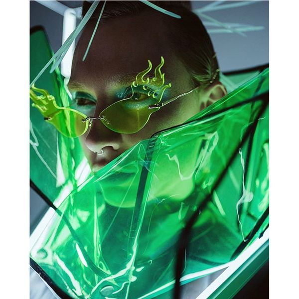 

firewave солнцезащитные очки 2020 новая мода огонь волна солнцезащитные очки женщины мужчины rimless flame солнцезащитные очки очки luxury d, Blue