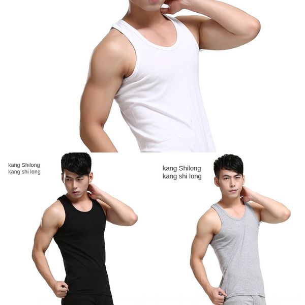 

2020 spring and summer new 1+1 men' cotton threaded elastic vest extra threaded men' vest, White;black