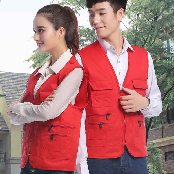 

multi-pocket pgraphy advertising vest printed work clothes outdoor fishing vest supermarket work clothes, Black;white
