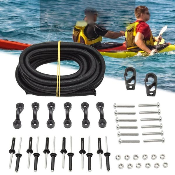 

kayak canoe boat elastic rope hook fixed c-shaped buckle kayak elastic rope set stainless steel screws