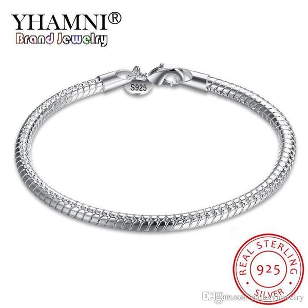 

yhamni 100% оригинал 925 серебряный браслет браслеты 20см длинные моды свадебные украшения медянка браслеты для женщин hb001, Golden;silver