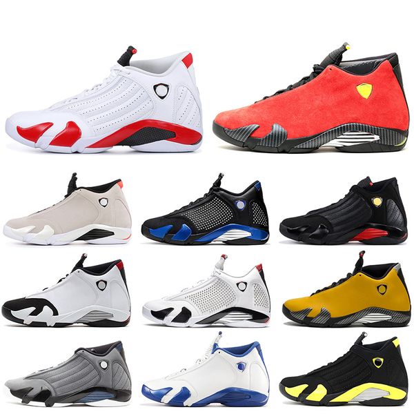 

fashion jumpman 14s basketball shoes candy cane red suede spm black blue white desert sand thunder sports mens trainers sneakers size 7-13