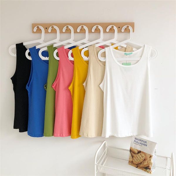 

loose solid women tank sleeveless tee 7 color summer top, White