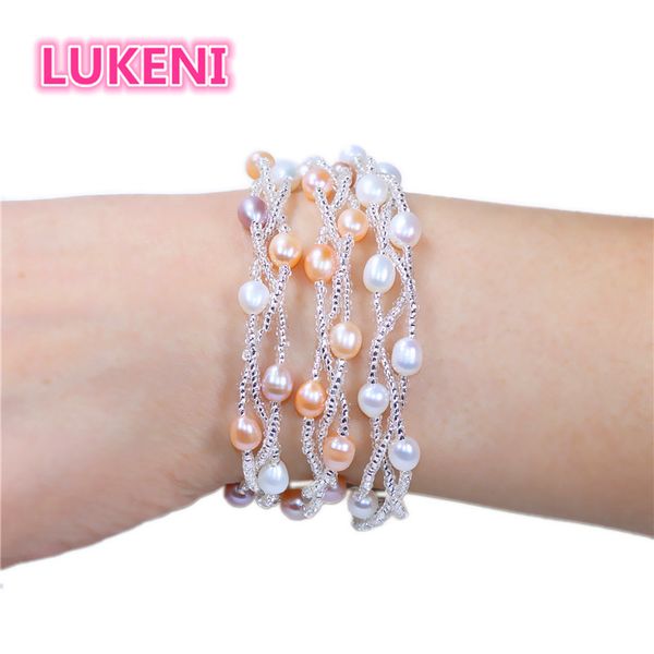

new design natural freshwater pearls multi-layer bracelet white pink purple pearl bracelets women's fashion jewelry, Black