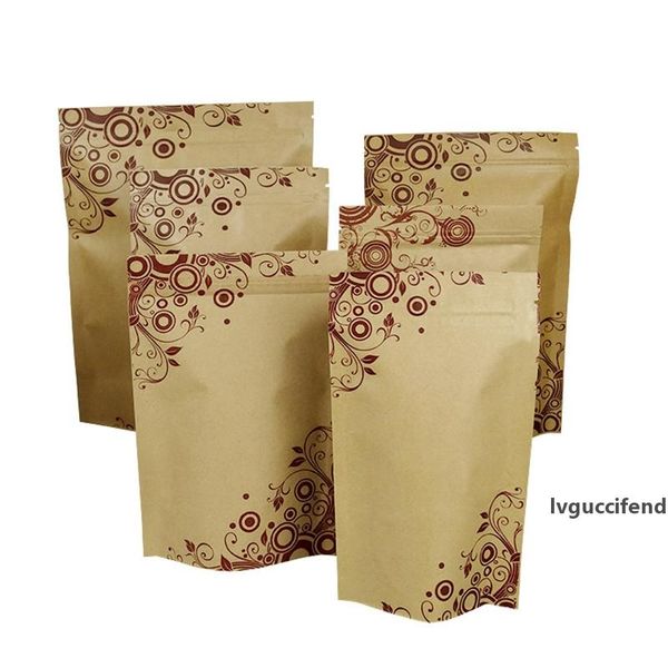 

brown kraft paper zipper doypack aluminum foil grip seal food storage stand up pouches bags packaging printing lz0707