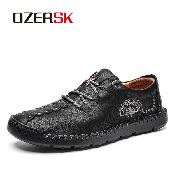 

ozersk italian mens shoes casual summer men loafers genuine leather moccasins light breathable slip on boat shoes, Black