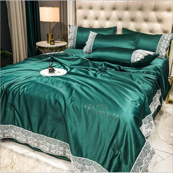 Designer Bed Edredons Conjuntos de luxo Folha de cama Set cetim de seda camas individuais Single Queen Rei Conjuntos Size Roupa de cama