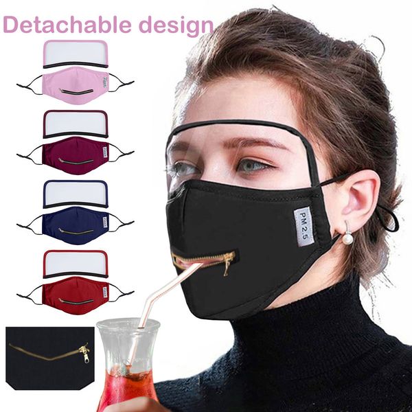 

pm2.5 breathable outdoor zipper opening design protective face mask with eyes shield detachable face mouth mask, Silver