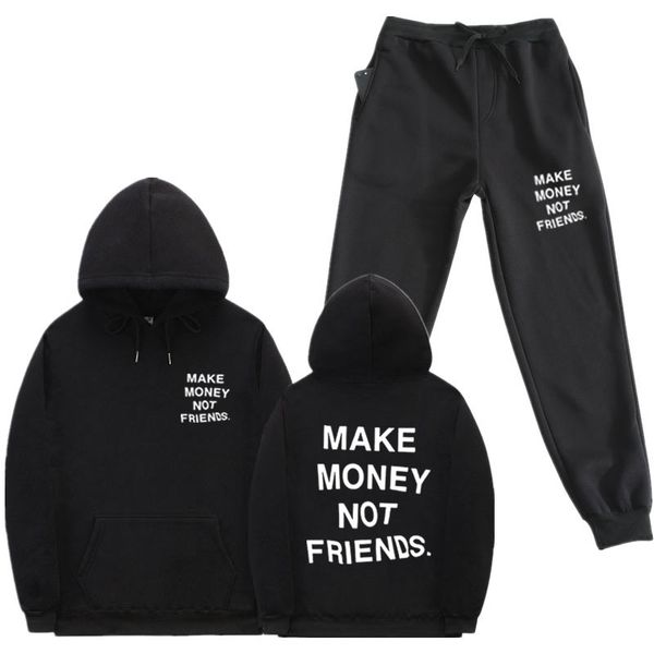 

streetwear men 2 piece set make money not friends hoodies sets fleece hoodie pants men women tracksuit homme sweatpants suit, Gray