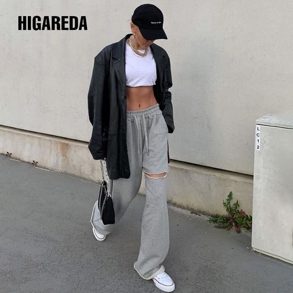 

women casual hollow out harem pants high waist slim knitted streetwear femme fitness bottoms lady elastic trousers 2020 new, Black;white