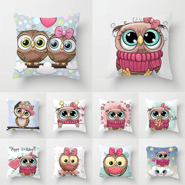 

45*45cm owl cushion cover cartoon polyester throw pillows case for home sofa decorative cute square pillows cover