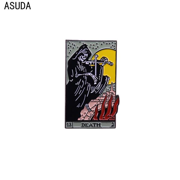 

dead tarot brooch violin reaper skull enamel pins men and women fashion jewelry gifts anime movie novel lapel badges, Gray