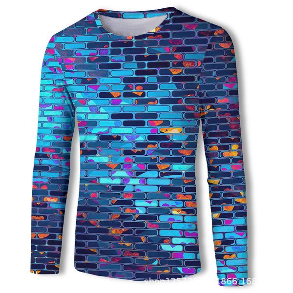 

menscreative square brick wall 3d printing long sleeve t-shirt wear, White;black