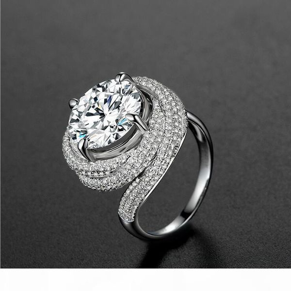 

g размер 5 -11 pave настройка round cut 3ct роскошные ювелирные изделия стерлингового серебра 925 белый топаз палец cz алмаз обручальное кол, Silver