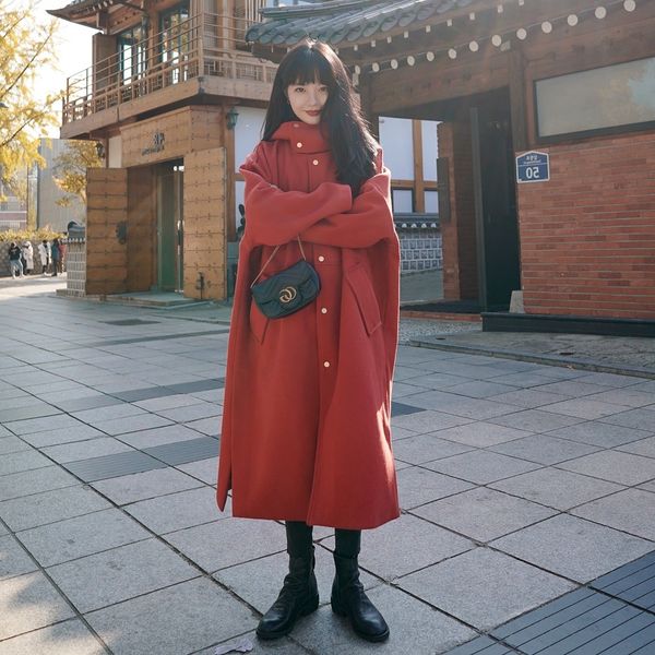 

oversize loose hooded en 2019 winter coat wool wool new women's lazy woolen coat, Black