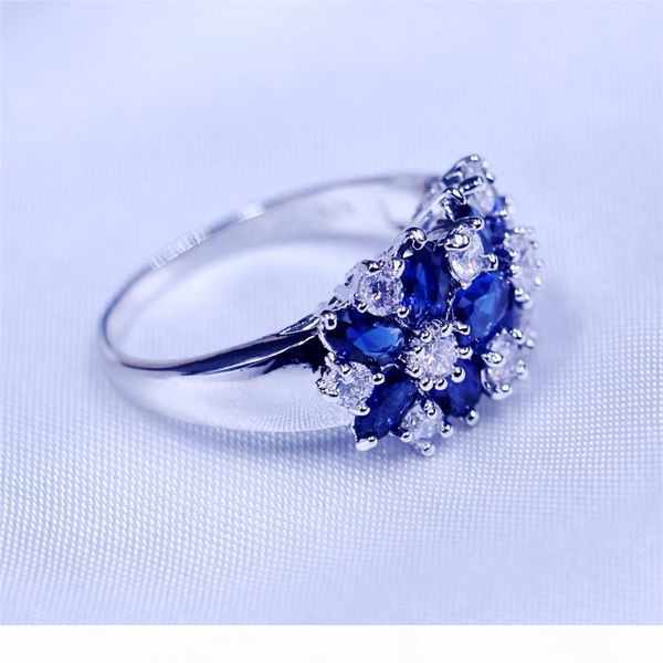 

new arrive jewelry birthstone wedding band rings for women men 5a blue zircon cz 925 sterling silver female party ring, Slivery;golden