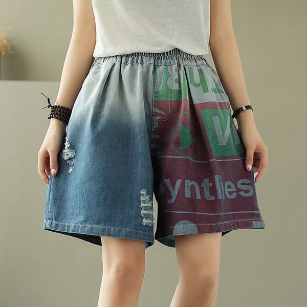 

z0qcf loose large size high waist denim women's clothes 2020 cropped pants and shorts and shorts summer new hole stitching cropped pant, Blue