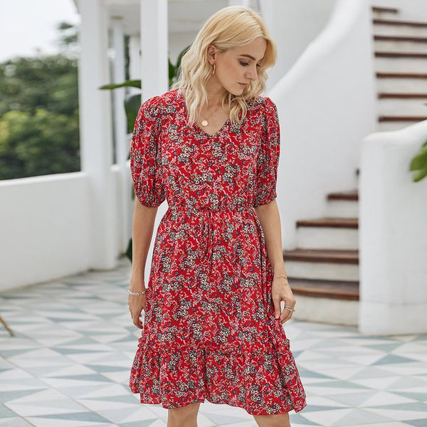 

2020 new lady half sleeve casual printed dress for summer autumn, Black;gray