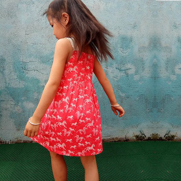 

girl print dress with a zebra children's cotton suspender dress cute girl summer floral toddler kids sleeveless, Red;yellow