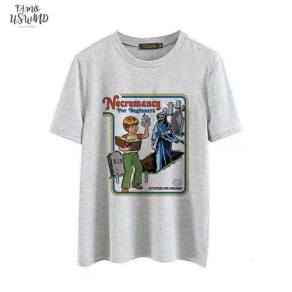 

korean kpop female t shirt ulzzang streetwear 80s funny shirt 90s vintage necromancy for beginners printed tshirt women, White