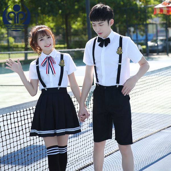 

teenager school uniforms set women summer short sleeve skirt shirt girl sailor clothes school uniform plus size d-0579, White