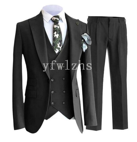 

new style one button handsome peak lapel groom tuxedos men suits wedding/prom/dinner man blazer(jacket+pants+tie+vest) w260, Black;gray