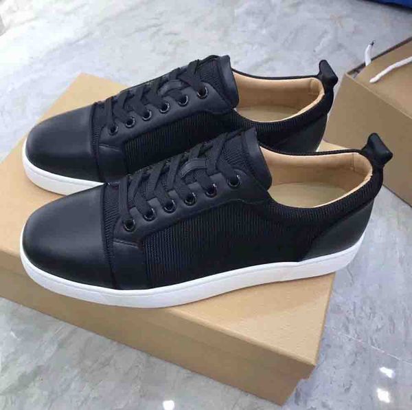 

21s reds soles casual shoe junior orlato spikes men flats red bottom shoes,black calfskin + black woven mesh men's low sneakers brand i