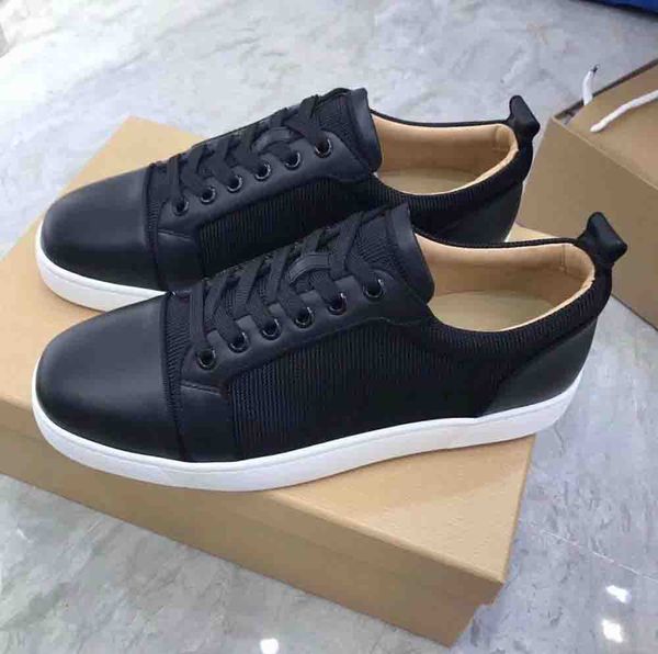 

21s Reds Soles Casual shoe Junior Orlato Spikes Men Flats Red Bottom Shoes,Black Calfskin + Black Woven Mesh Men's Low Top Sneakers Bra