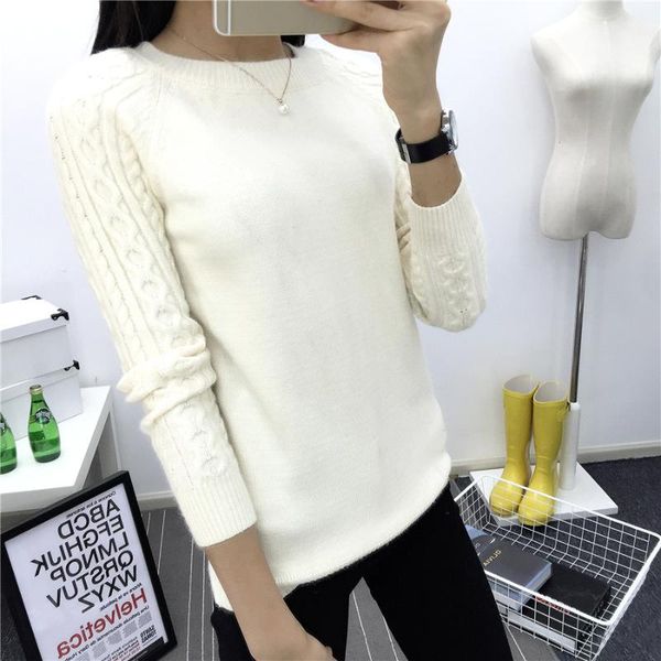 

2020 fashion o-neck winter warm knitted femme jumpers elasticity sweater women long sleeve soft pullovers women sweaters female, White;black