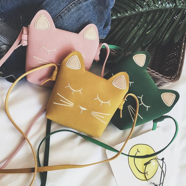 

2020 children coin purse baby cat mini shoulder bag messenger cute candy color princess faux suede small bags for kids girls, White