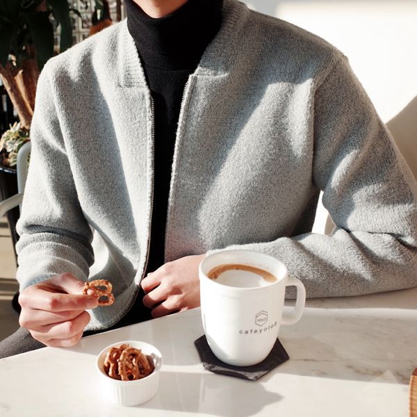 

ewq / men's wear loose zipper knitted sweater cardigan coat simple solid color v-neck knitted male autumn vintage 9y3263, White;black