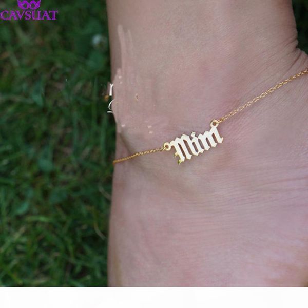 

custom old english number anklet bracelet foot jewelry rose gold color personalized name wedding date anklets for women men gift, Red;blue