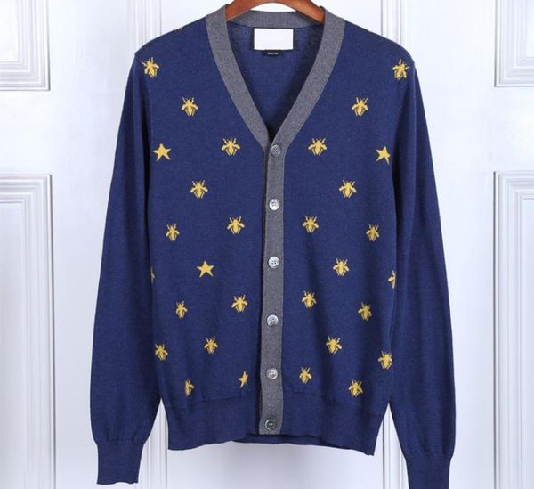 

men's sweaters sweater cardigan men male casual slim bee embroidery v neck 1, White;black