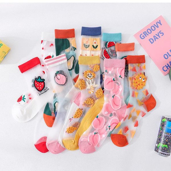 

all-match breathale stocking summer women fashion summer cute underwears women fruit crystal silk stockings woman lovely, Black;white