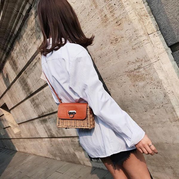 

casual girls straw shoulder women messenger bags personality fashion small bag summer beach crossbody square box handbags