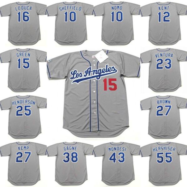 Los Angeles 25 RICKEY HENDERSON 27 KEVIN BROWN 27 MATT KEMP 38 ERIC GAGNE 43 RAUL MONDESI 55 OREL HERSHISER maglia da baseball cucita