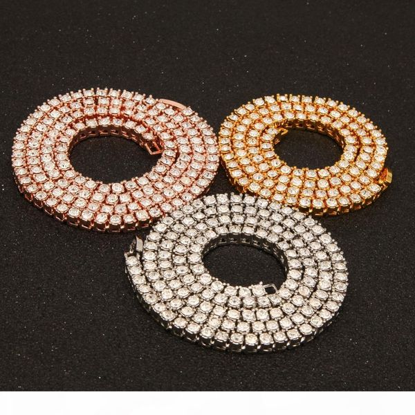 

e 16 18 20 22 24inch hiphop choker bling iced out rhinestones necklace 3mm 4mm width silver rose gold gold 1 row tennis chain