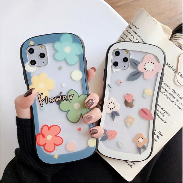 

for iphone 11 case se 6 7 8 plus x xs xr max web celebrity new flower transparent glass small waist xr case four corners to prevent fall