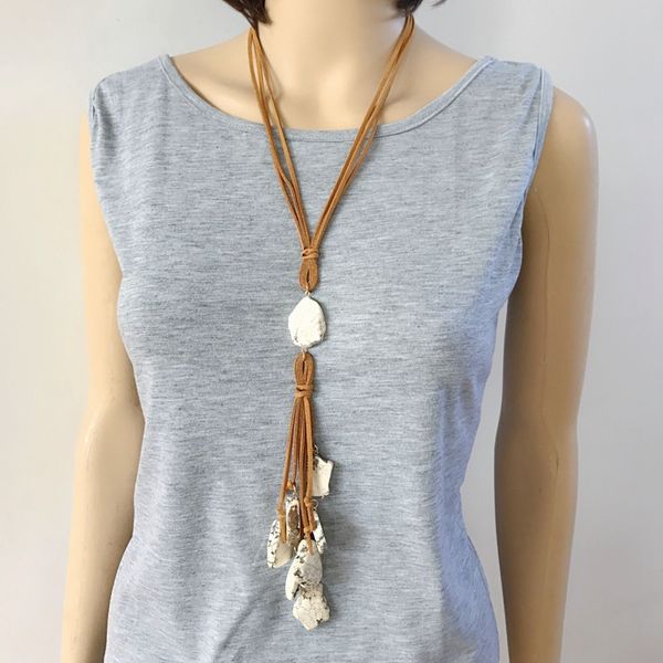 

fashion gray rope yellow white stone pendant necklace, Silver