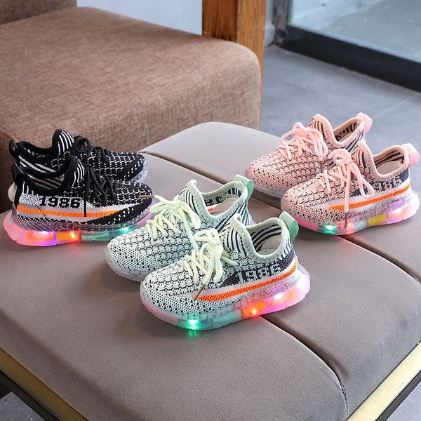

li2xz boys' sports xia fei knitted baby children sneakers, and children lighting children's and women's autumn women's b, Black