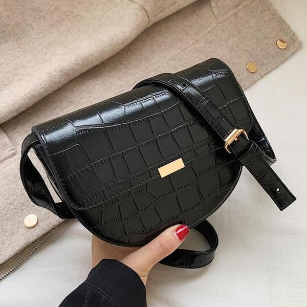 

women crossbody bag fashion crocodile semicircle saddle bags new pu leather shoulder bags for female handbags designer bolsas