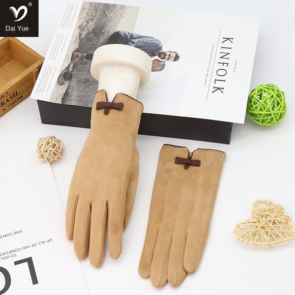 

dai yue a- 1045 small bow butterfly and autumn single layer soft suede gloves cute girl touch screen gloves, Blue;gray
