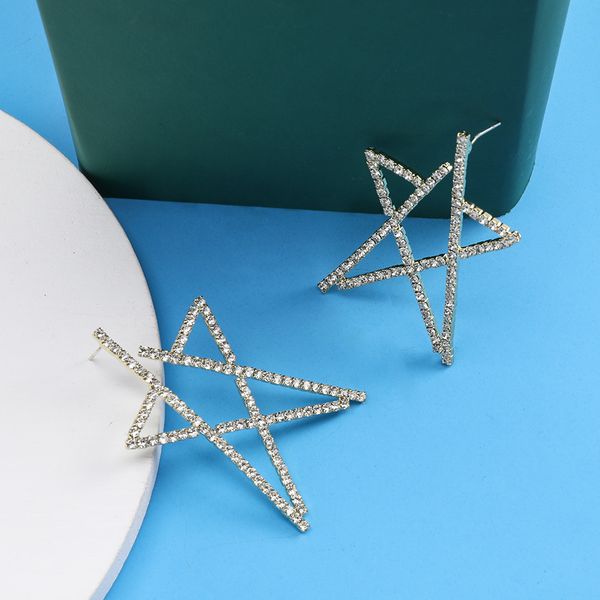 

online celebrity ins style personalized five-pointed star rhinestone diamond-studded full diamond s925 silver needle earrings women's, Golden