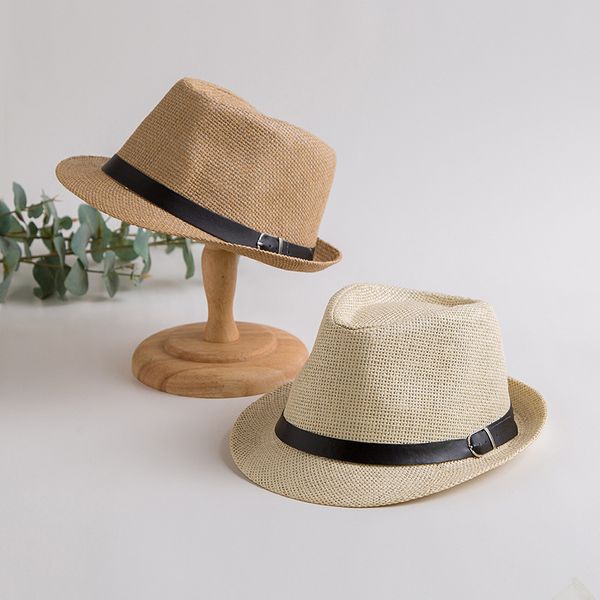 

202007-shi paper solid belt fedoras cap men women leisure panama jazz hat, Blue;gray
