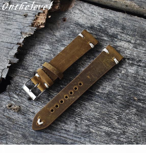 

o onthelevel handmade retro genuine leather watch band strap 18mm 20mm 22mm man women wrist watchbands belt silver polished buckle, Black;brown