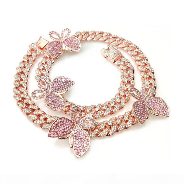 

hip hop bling chains мозаика циркон ожерелье бабочка кубинская шарнирные цепи для мужчин и женщин ювелирных изделий, Silver