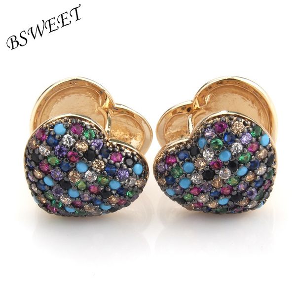 

bsweet new simple gold copper colored cubic zirconia heart earrings women's honey fairy party popular sweet jewelry earrings, Golden
