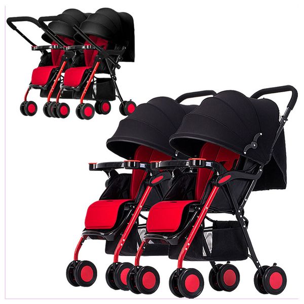 

twins baby stroller double carts multiple stroller lightweight four wheels baby pram pushchair can sit lie split two